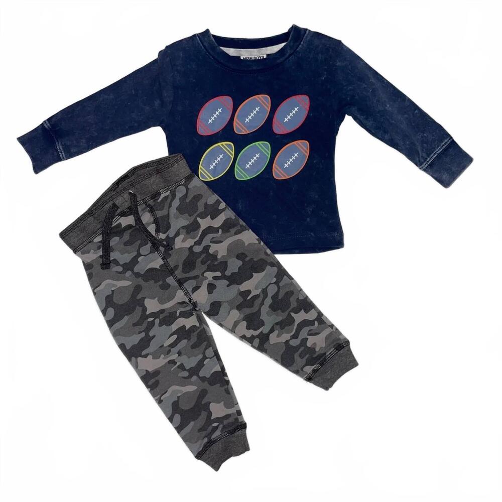 NEW LITTLE MISH kids' football long sleeve & jogger pants in navy/ camou